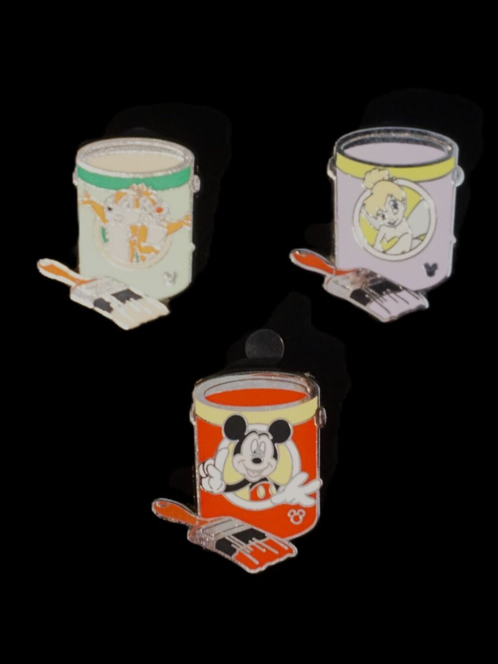 Disney Pin Trading 3 Pin Lot Featuring Character Paint Containers (079)